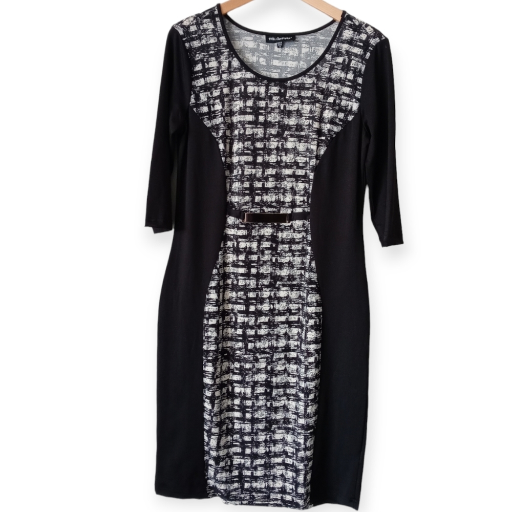 MLLE GABRIELLE WOMEN 3/4 SLEEVE DRESS. SIZE M. COLOR BLACK AND WHITE. NWOT